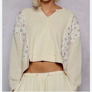 POL mix waffle knit floral pattern quilted knit crop top NEW size small boho